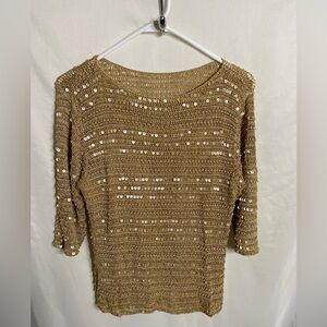 Beautiful Gold Sequin and Beads Knit Top